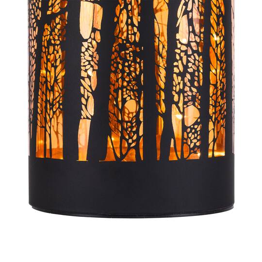 7.75" Forest Trees Fall Harvest Glass LED Hurricane Candle
